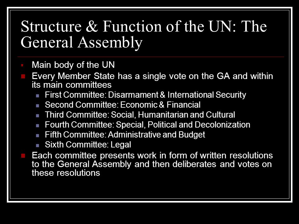 Structure & Function of the UN: The General Assembly