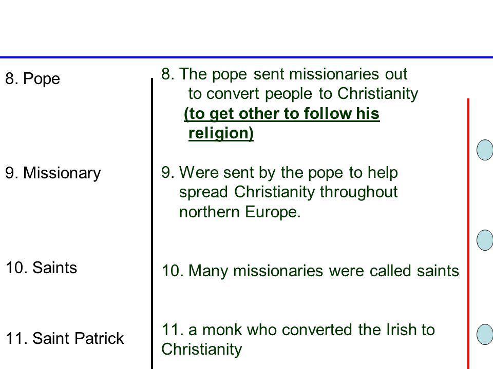 8. The pope sent missionaries out
