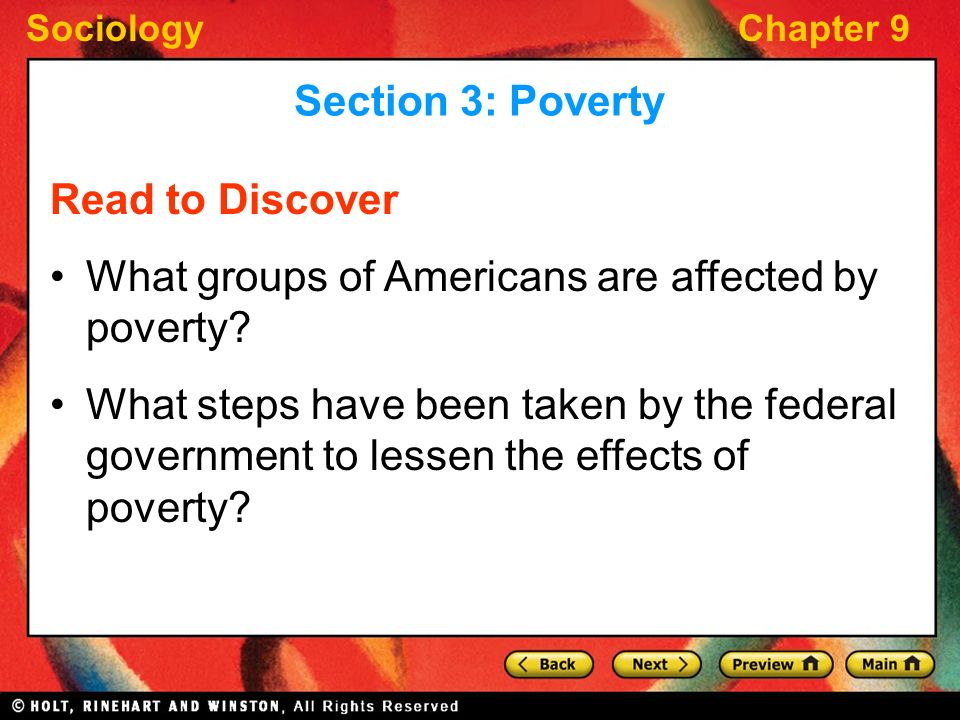 Section 3: Poverty Read to Discover. What groups of Americans are affected by poverty
