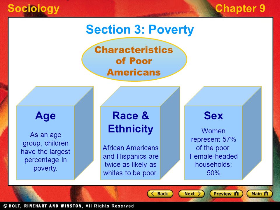 Section 3: Poverty Characteristics of Poor Americans. Age As an age group, children have the largest percentage in poverty.