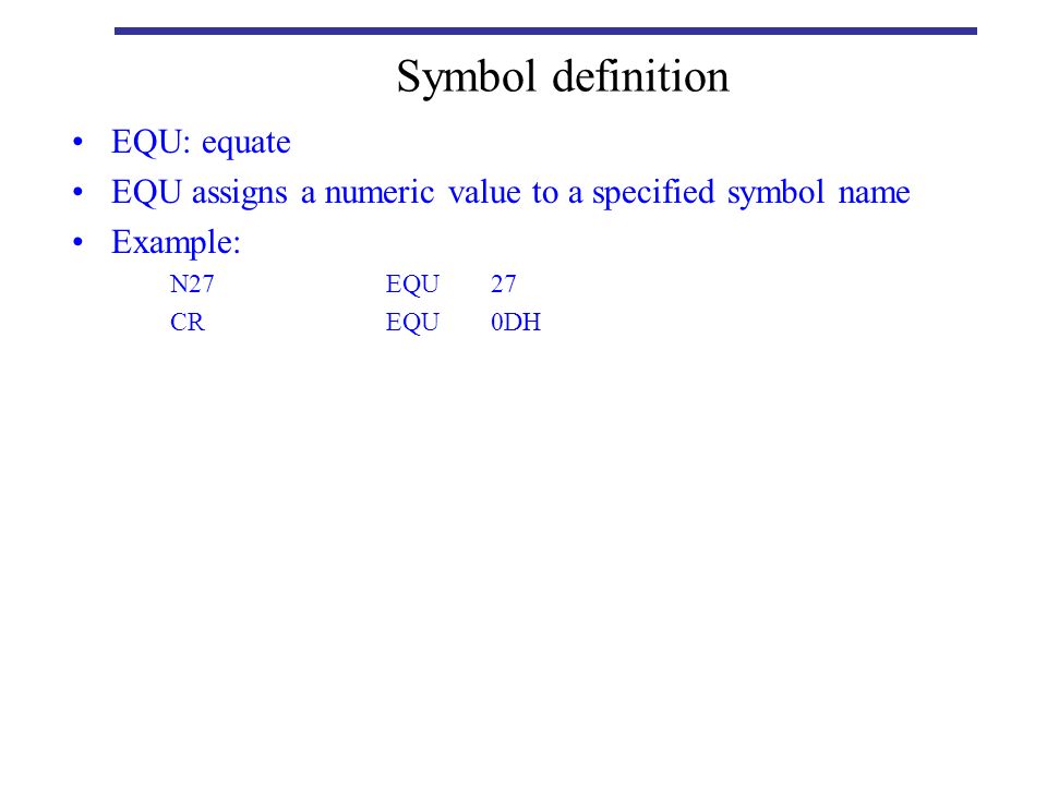 Symbol definition EQU: equate