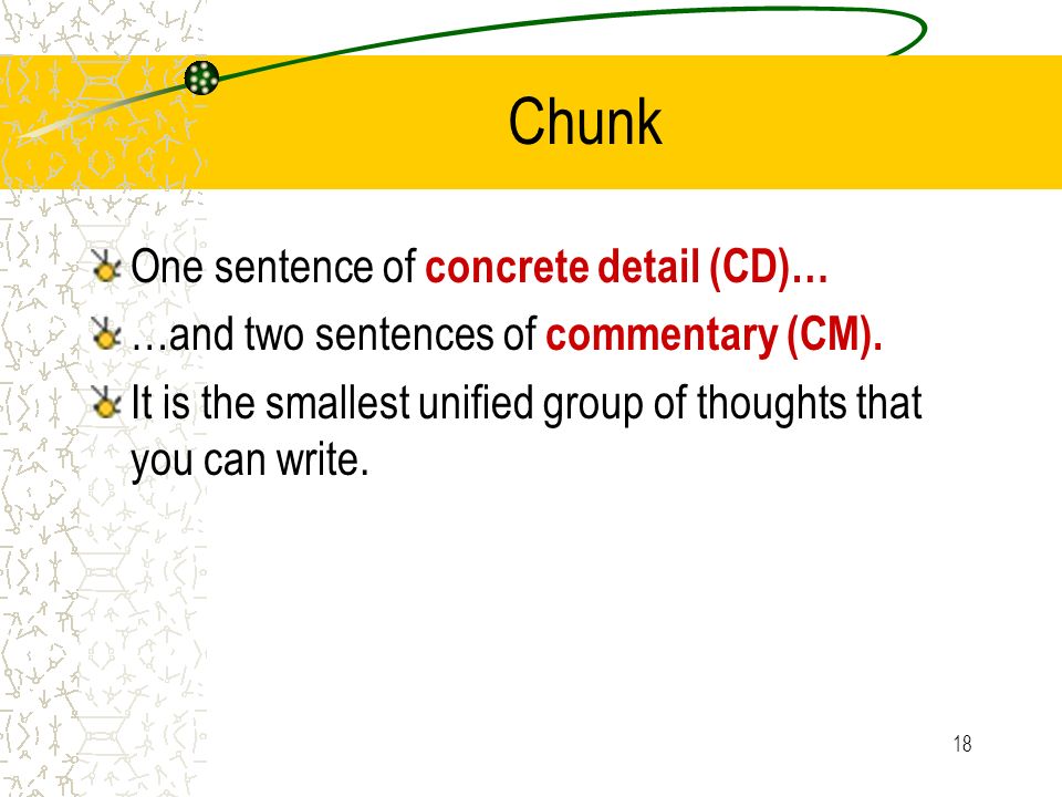 Chunk One sentence of concrete detail (CD)…