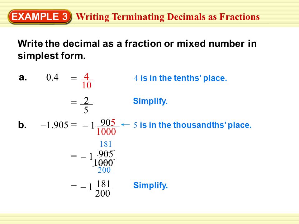 Writing Terminating Decimals as Fractions