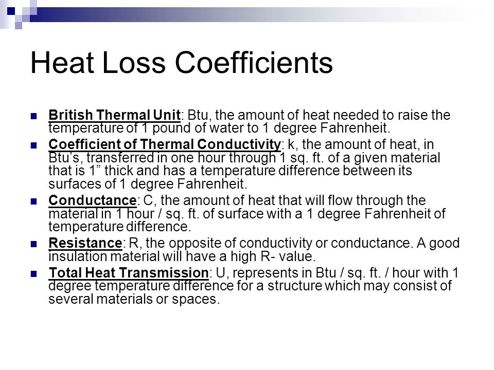 Heat Loss Coefficients