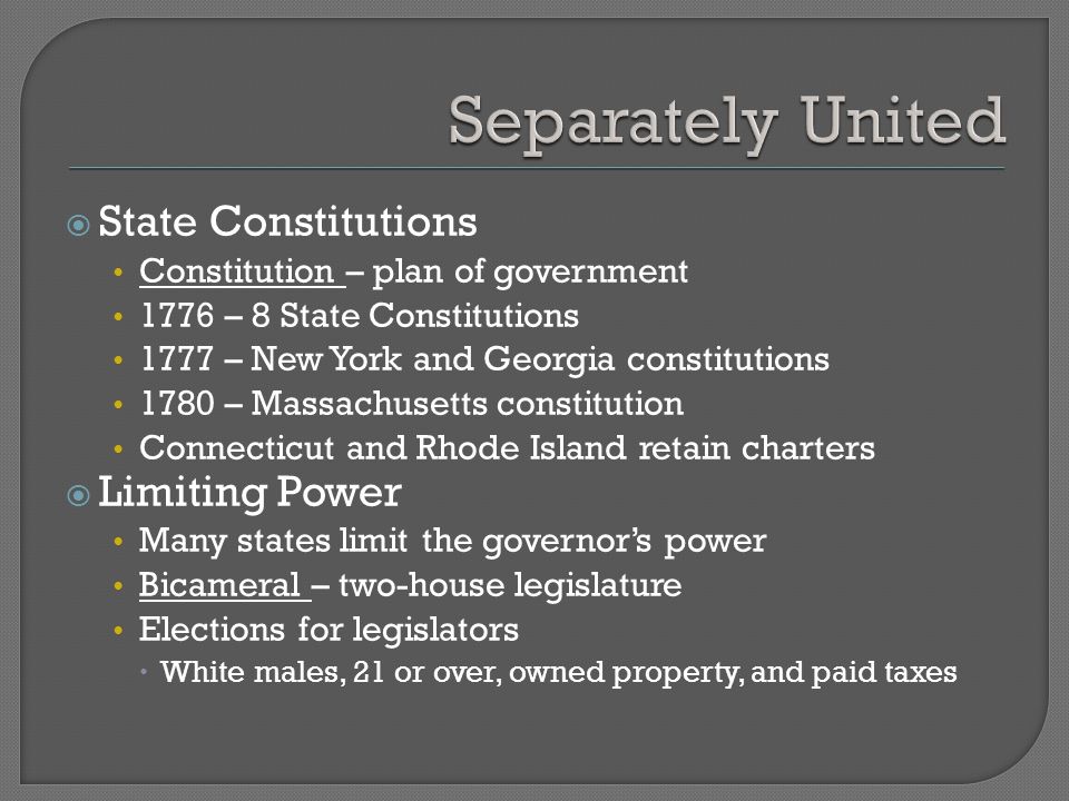 Separately United State Constitutions Limiting Power