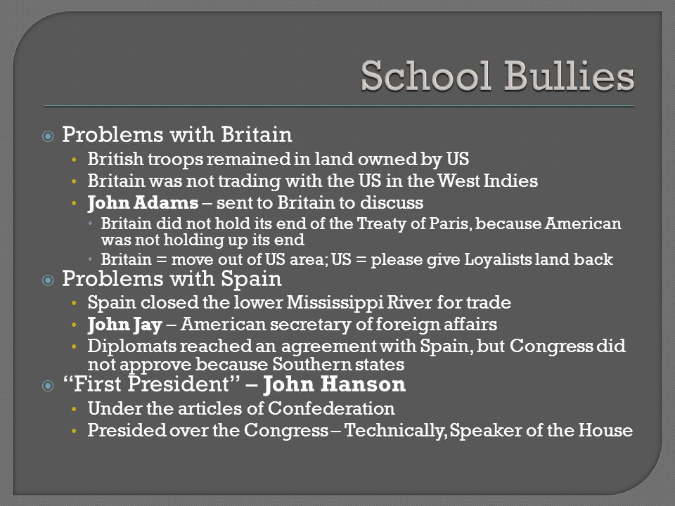 School Bullies Problems with Britain Problems with Spain