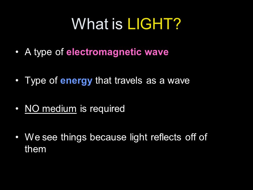What is LIGHT A type of electromagnetic wave