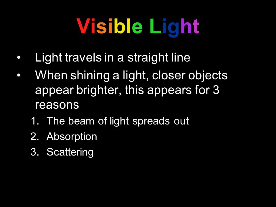 Visible Light Light travels in a straight line