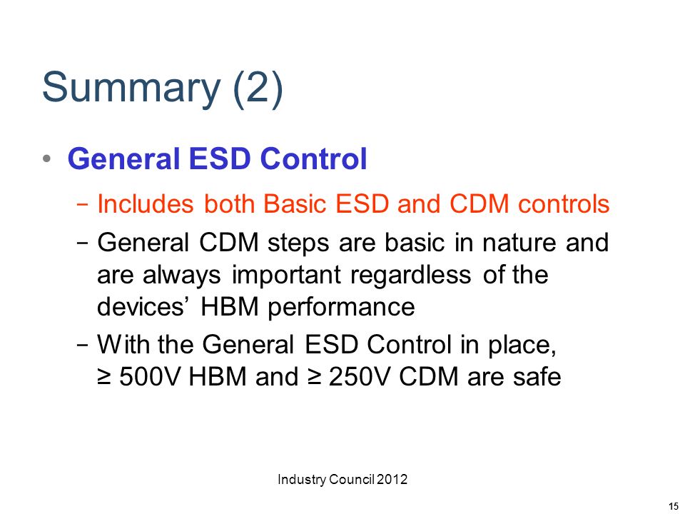 Summary (2) General ESD Control