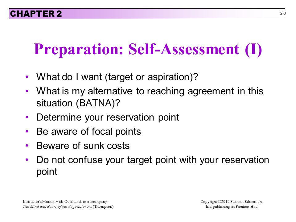 Preparation: Self-Assessment (I)