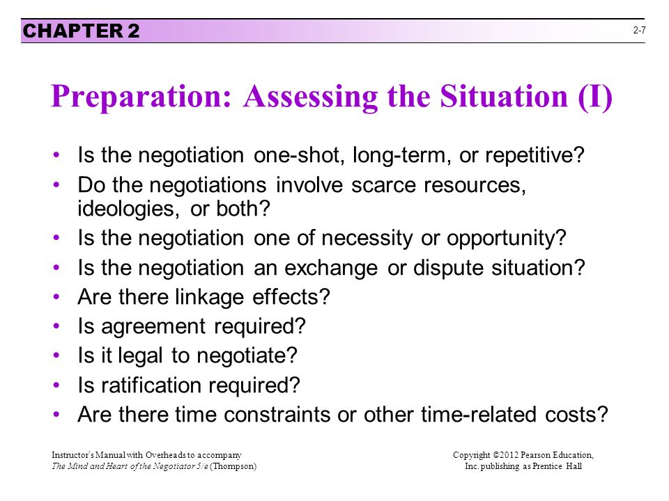 Preparation: Assessing the Situation (I)