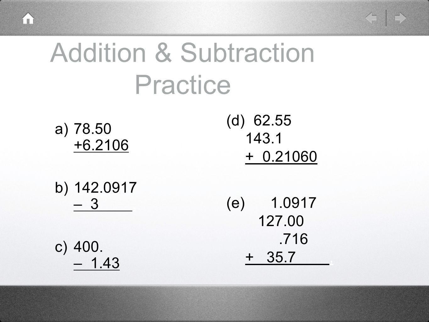 Addition & Subtraction Practice
