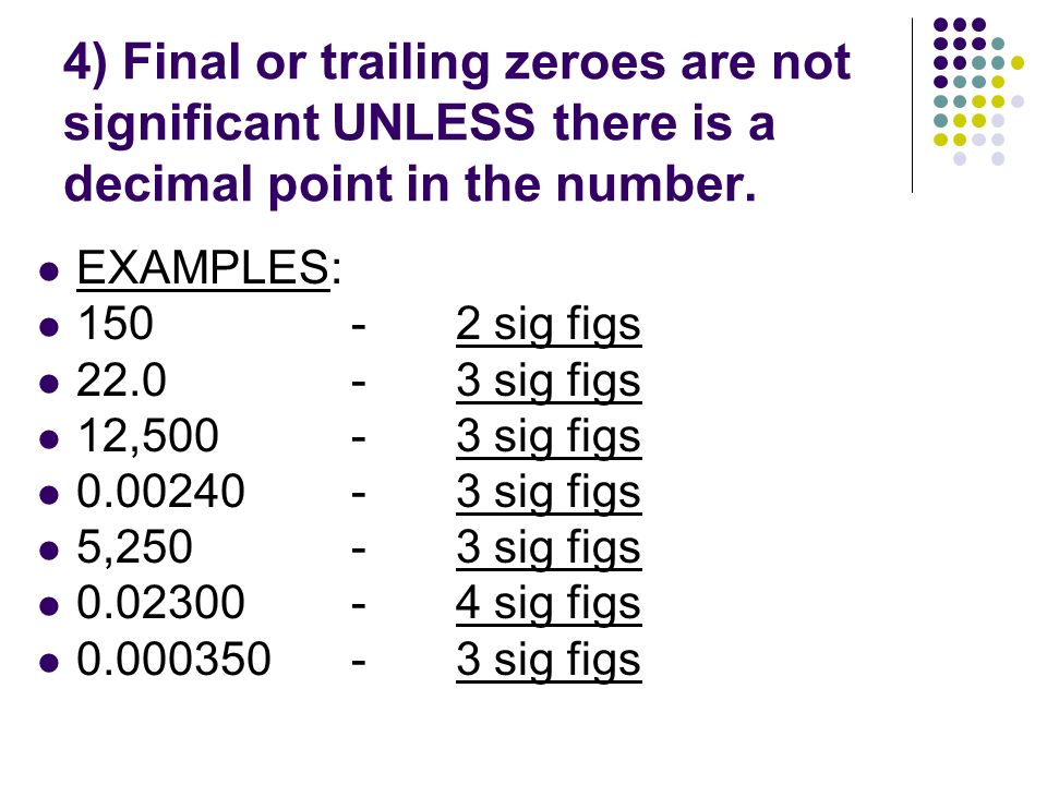 4) Final or trailing zeroes are not