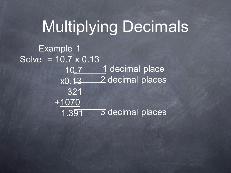 Multiplying Decimals Example 1 Solve = 10.7 x x0.13