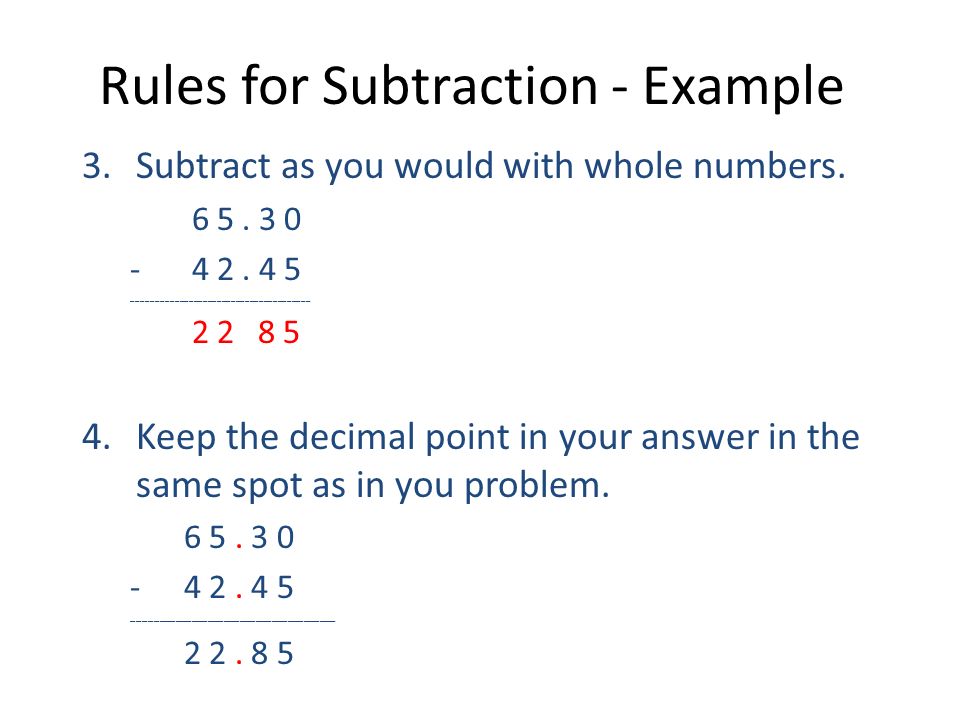 Rules for Subtraction - Example