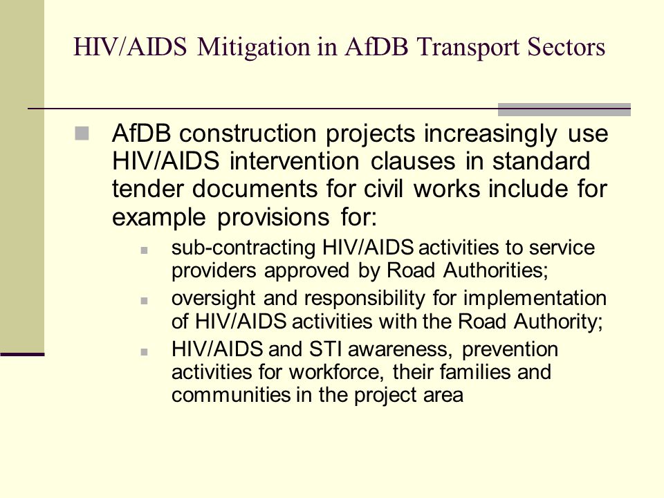 HIV/AIDS Mitigation in AfDB Transport Sectors