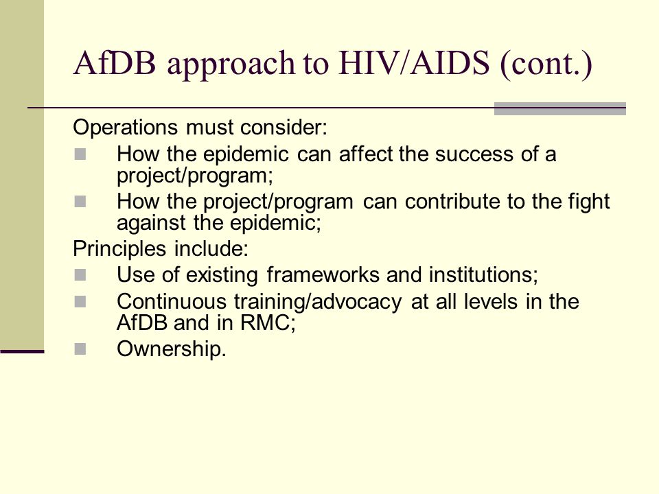 AfDB approach to HIV/AIDS (cont.)