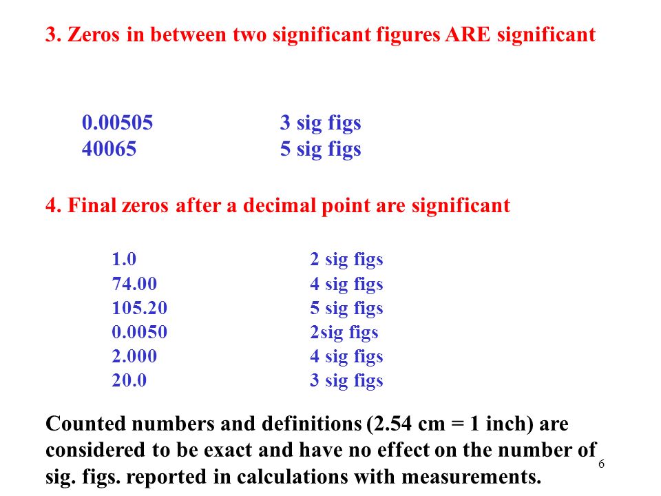 3. Zeros in between two significant figures ARE significant