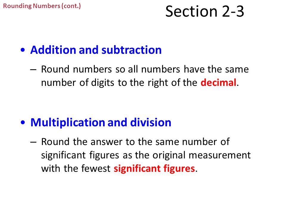 Section 2-3 Addition and subtraction Multiplication and division