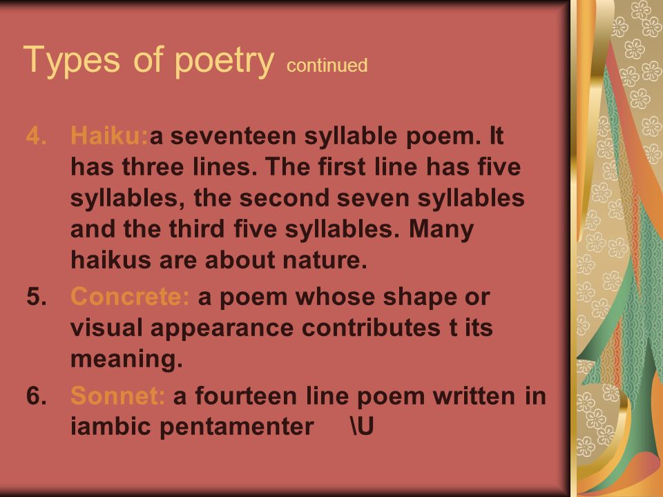 Types of poetry continued