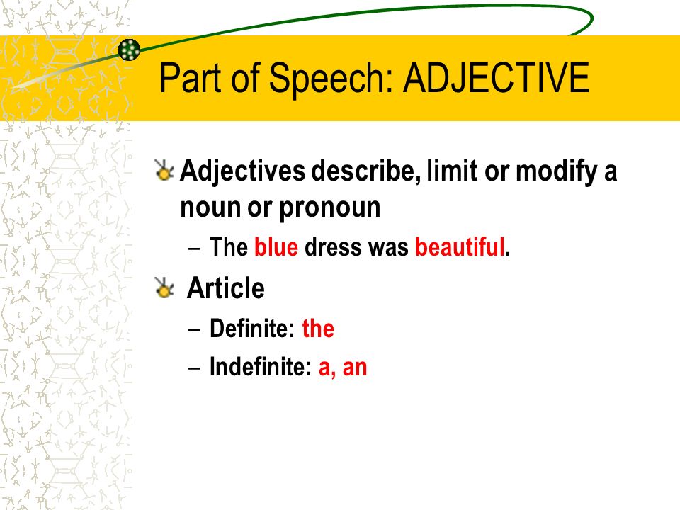 Part of Speech: ADJECTIVE