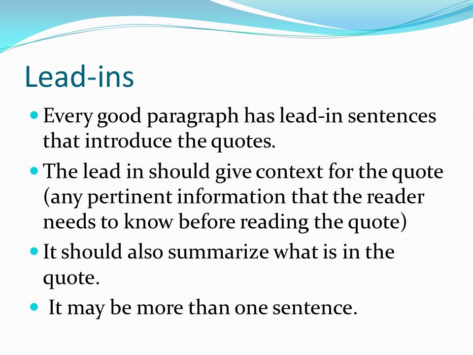 lead in sentence example essay