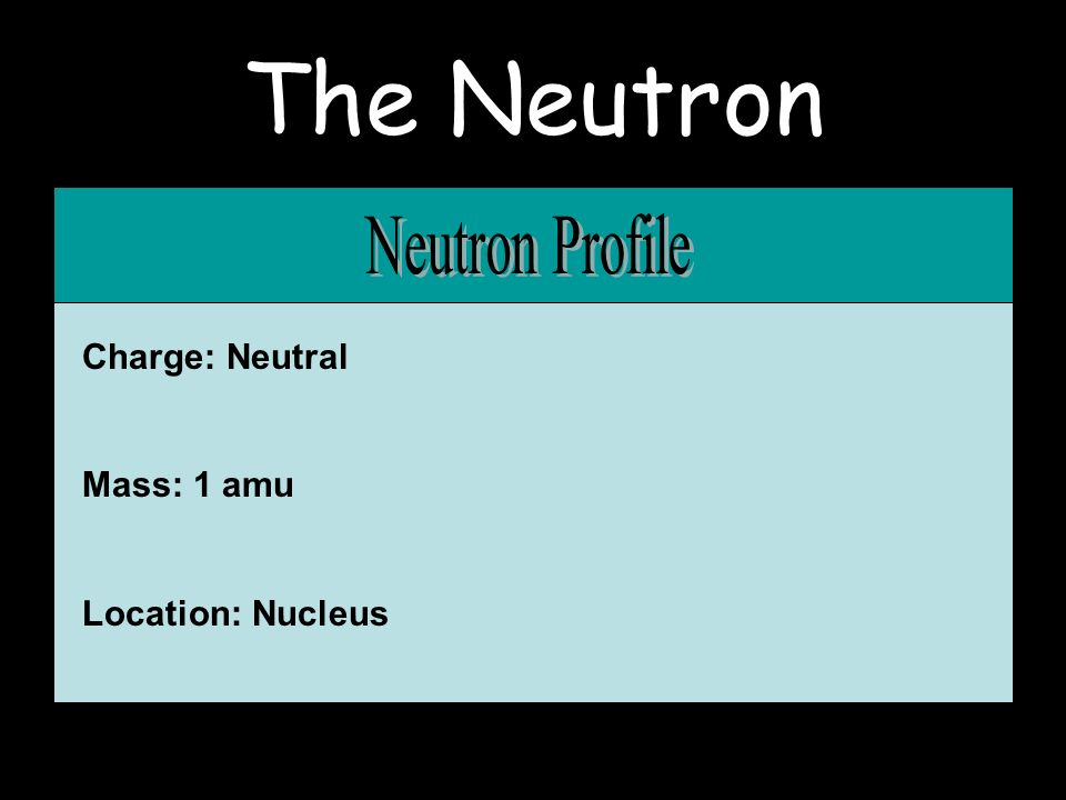 The Neutron Neutron Profile Charge: Neutral Mass: 1 amu