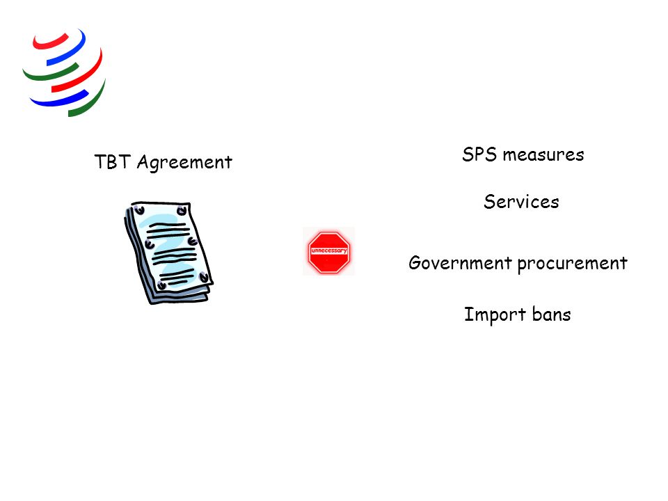 SPS measures TBT Agreement Services Government procurement Import bans