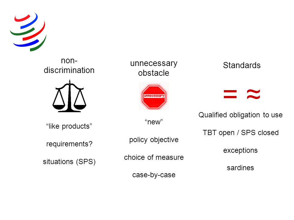 = ≈ non-discrimination unnecessary obstacle Standards