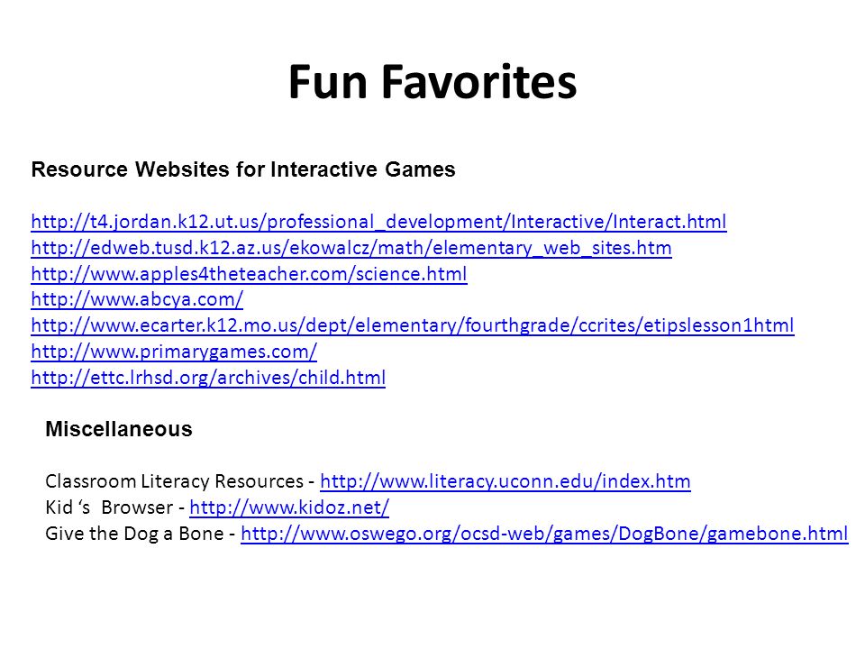 Fun Favorites Resource Websites for Interactive Games