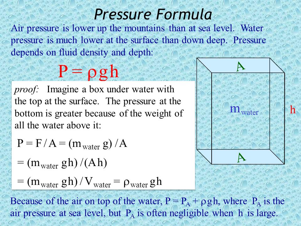 Calculating the pressure on the bottom of an object submerged in a fluid,  how come it only depends on three variables? : r/AskPhysics