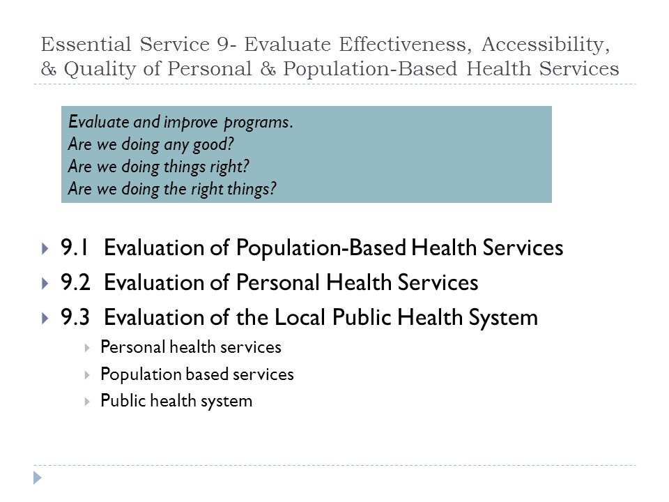 9.1 Evaluation of Population-Based Health Services