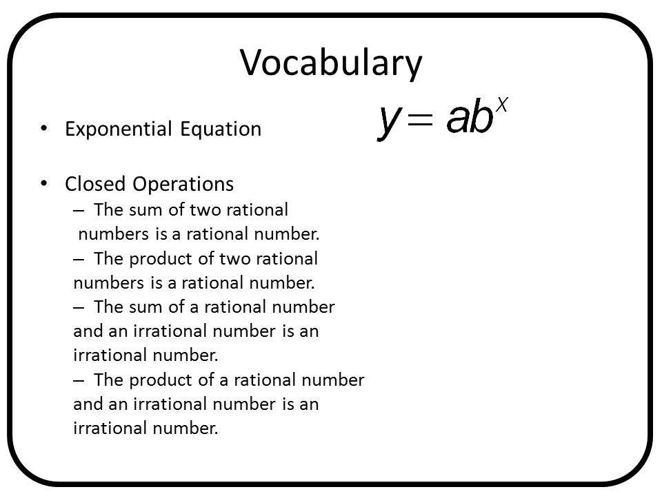 Vocabulary Exponential Equation Closed Operations