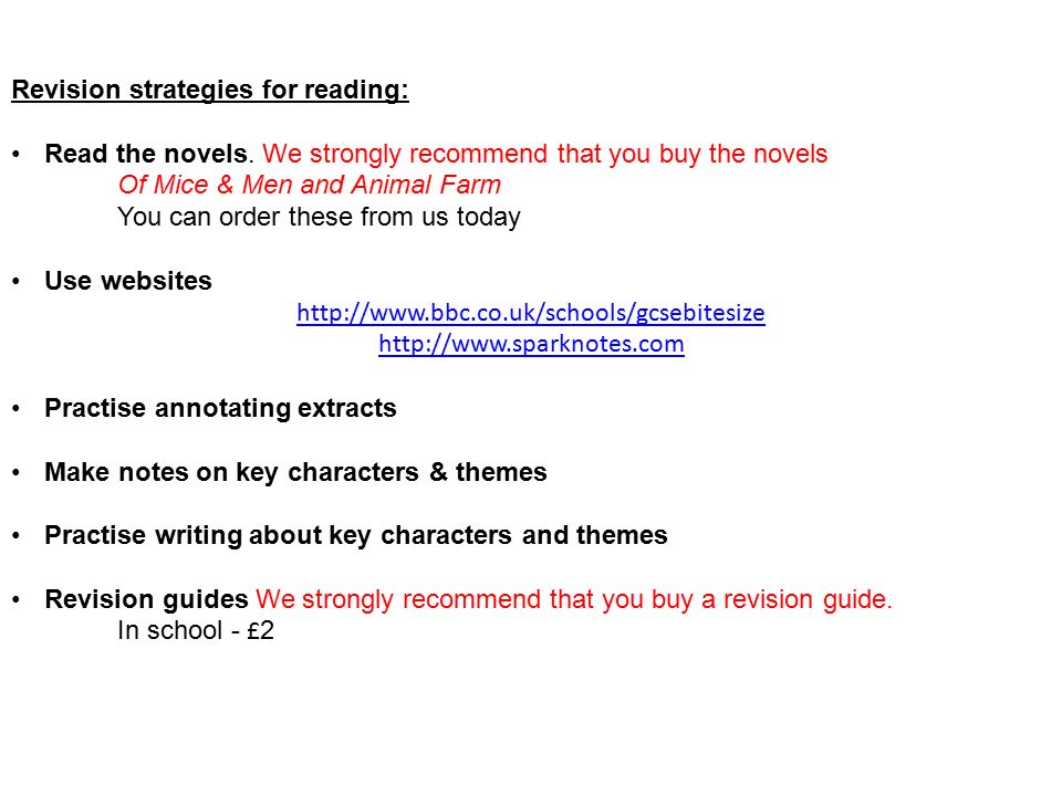 Revision strategies for reading: