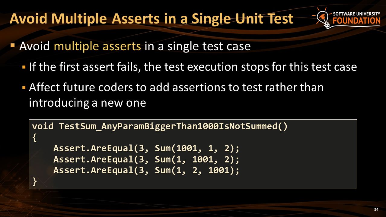 Avoid Multiple Asserts in a Single Unit Test