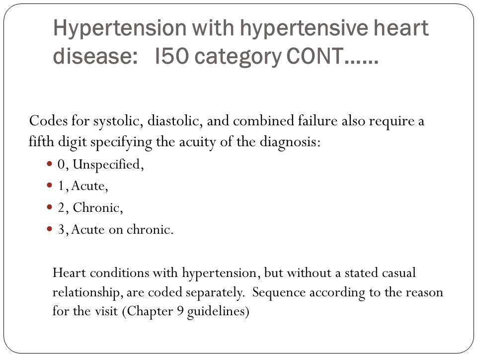 Hypertension with hypertensive heart disease: I50 category CONT……