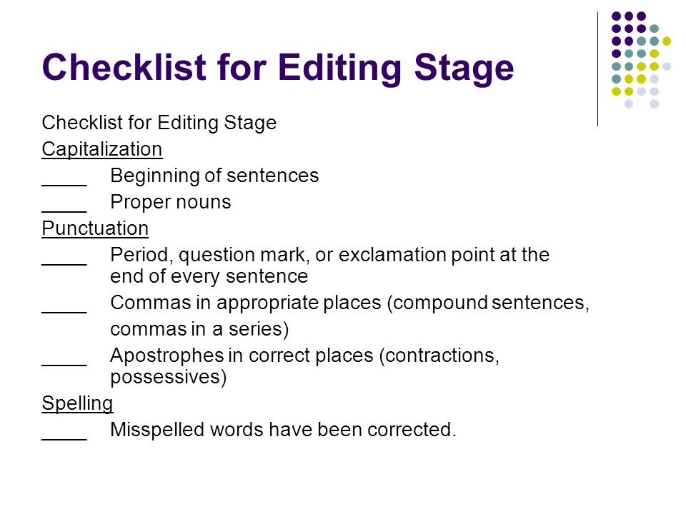 Checklist for Editing Stage