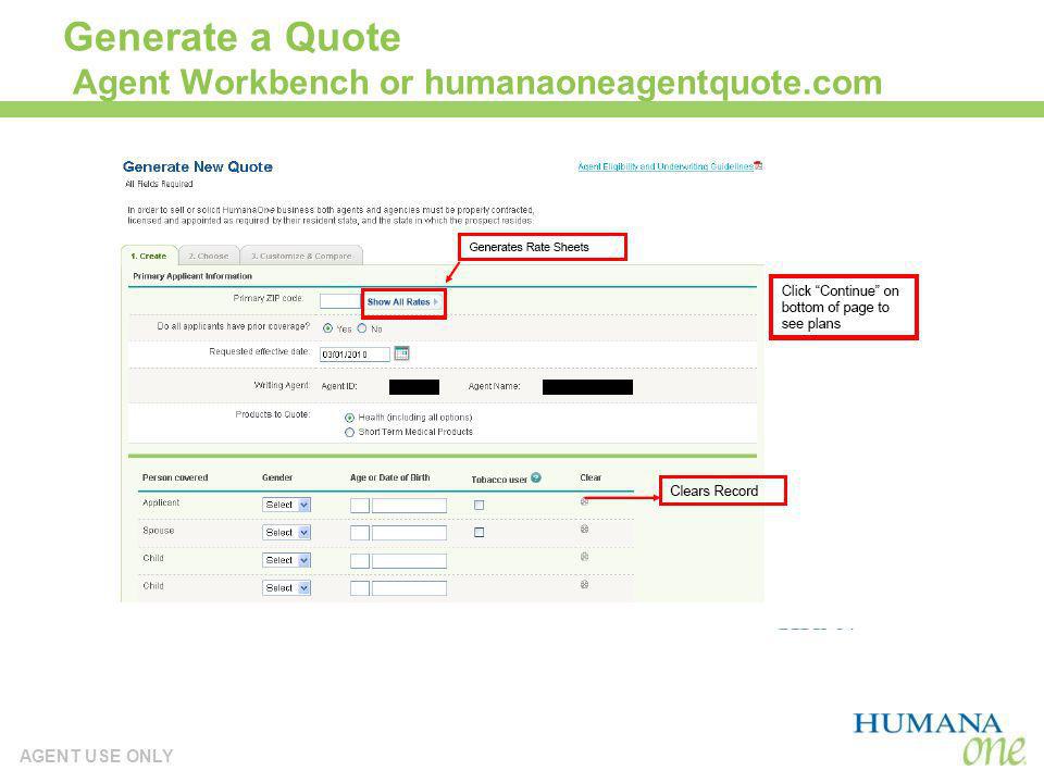 Generate a Quote Agent Workbench or humanaoneagentquote.com