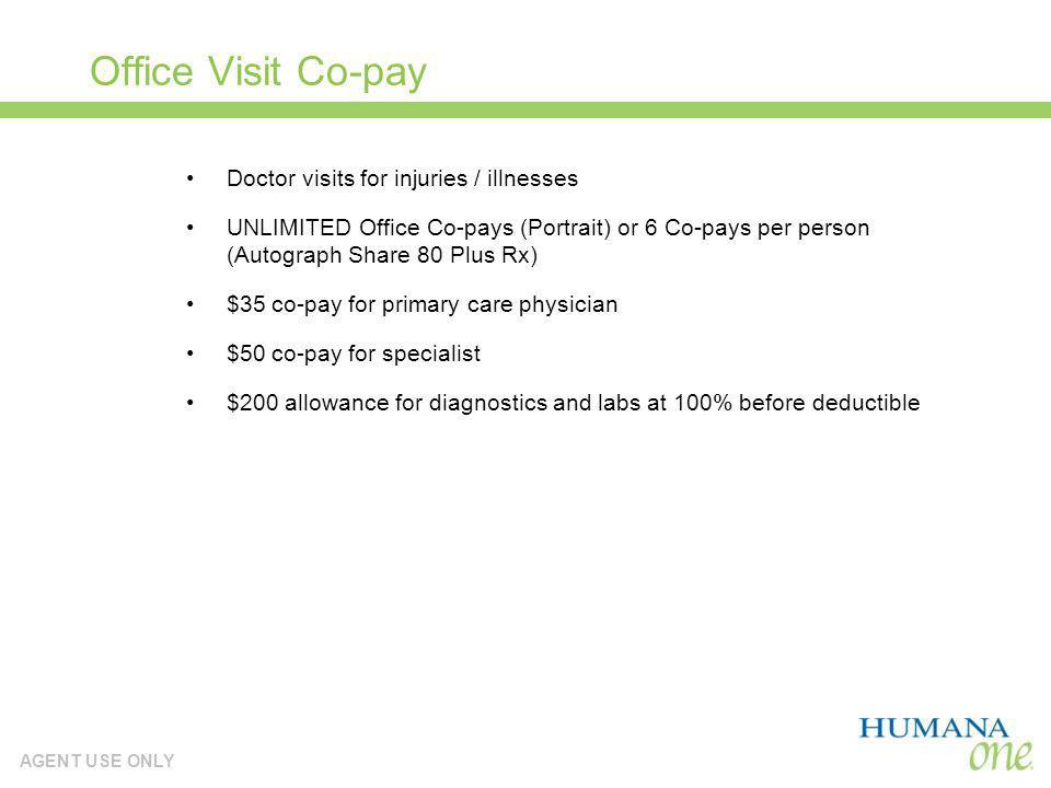 Office Visit Co-pay Doctor visits for injuries / illnesses
