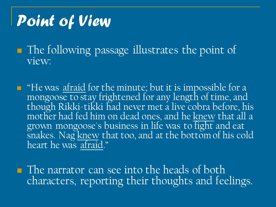 Point of View The following passage illustrates the point of view: