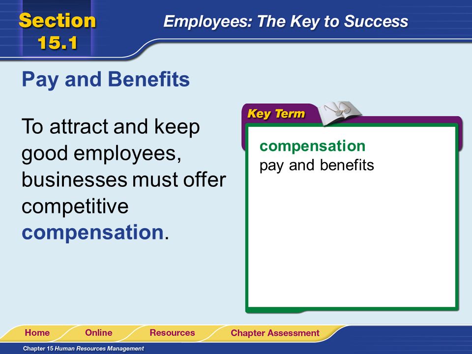 Pay and Benefits To attract and keep good employees, businesses must offer competitive compensation.