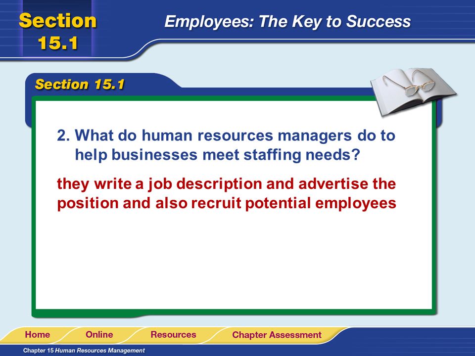 What do human resources managers do to help businesses meet staffing needs