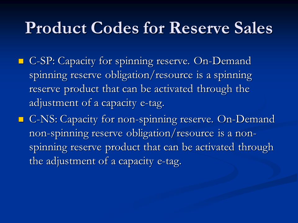 Product Codes for Reserve Sales