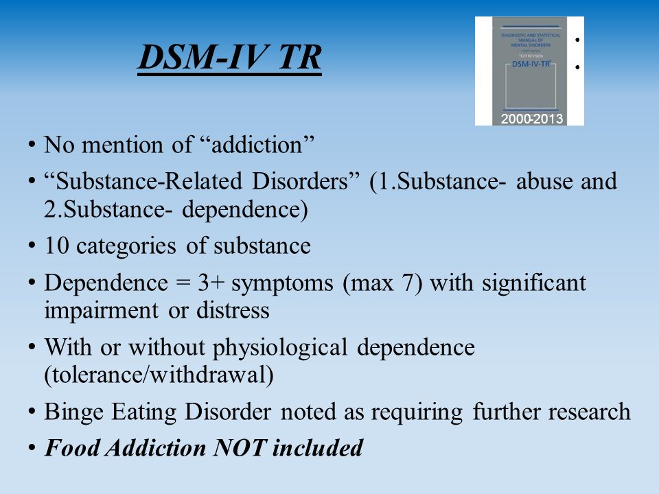 DSM-IV TR No mention of addiction.