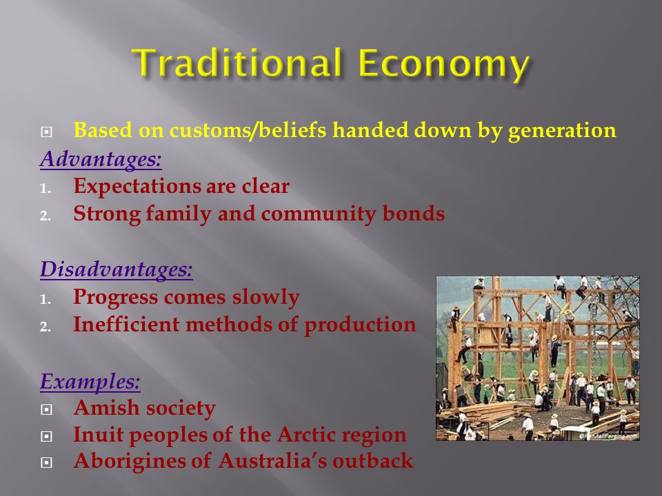 Traditional Economy Based on customs/beliefs handed down by generation