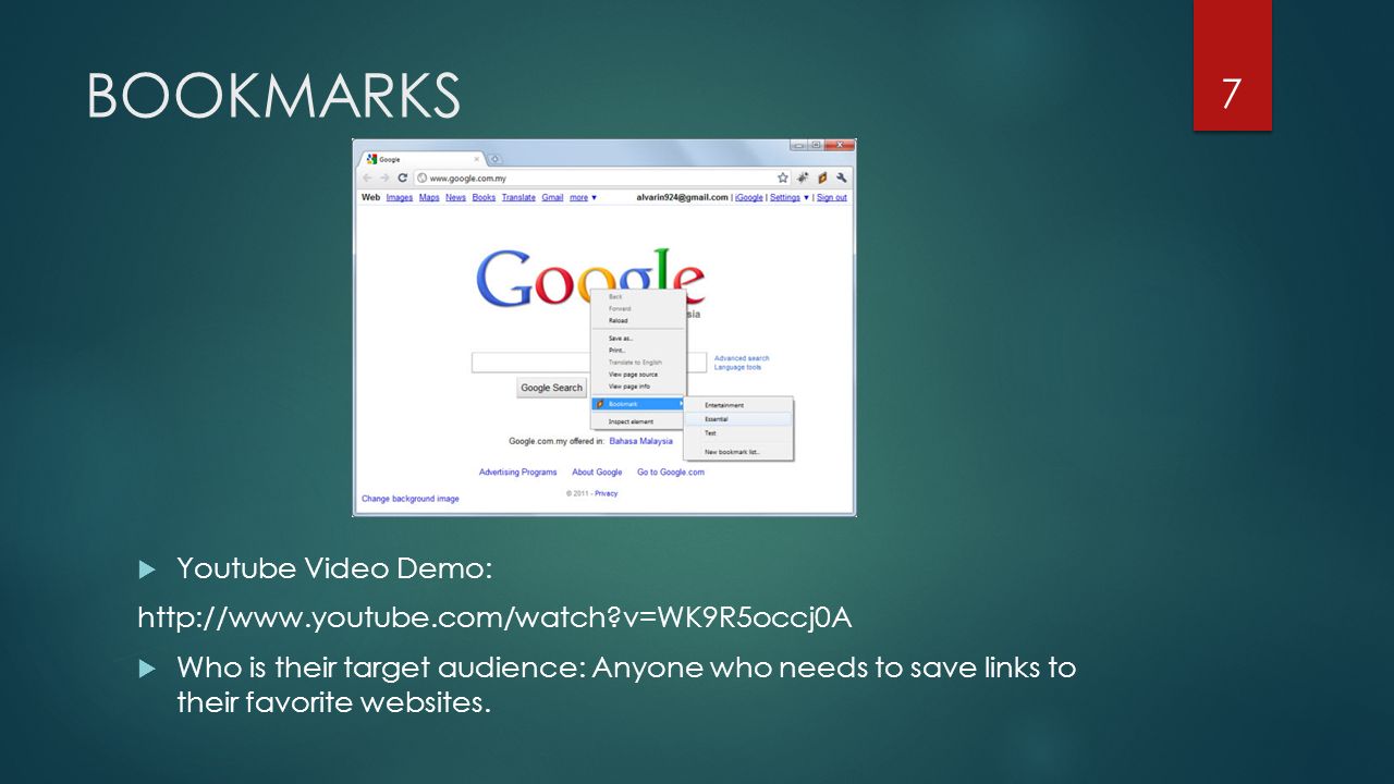 BOOKMARKS Youtube Video Demo: