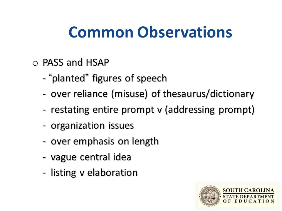 Common Observations PASS and HSAP - planted figures of speech