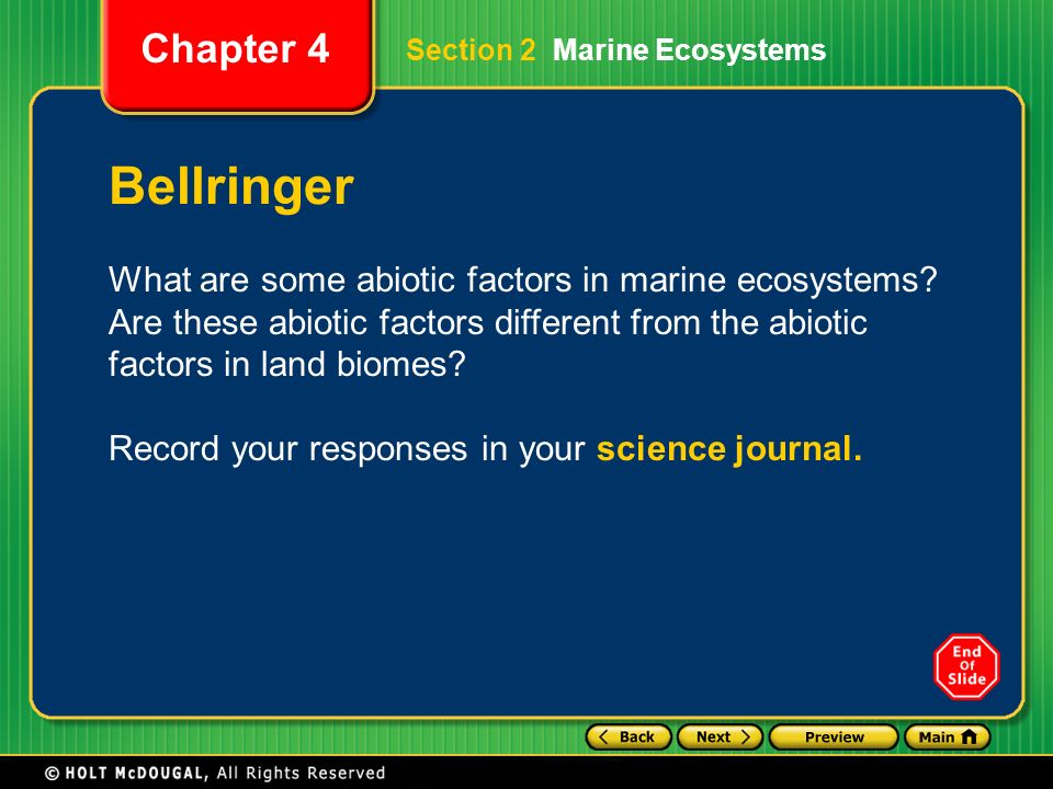 Bellringer What are some abiotic factors in marine ecosystems