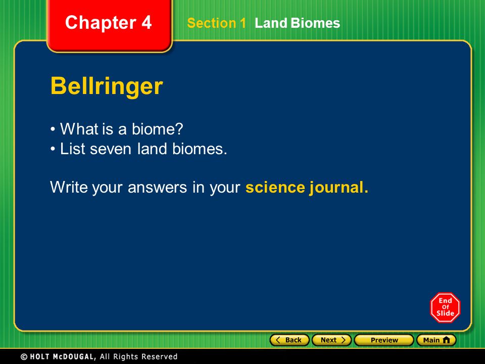 Bellringer • What is a biome • List seven land biomes.