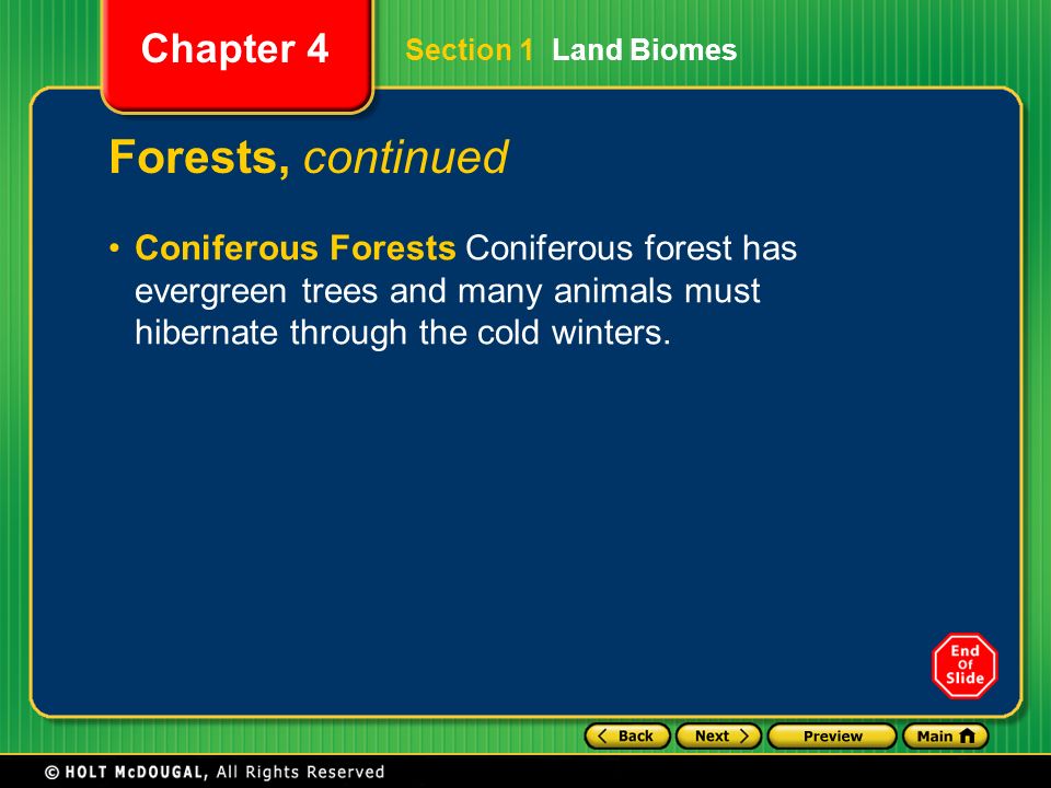 Section 1 Land Biomes Forests, continued.